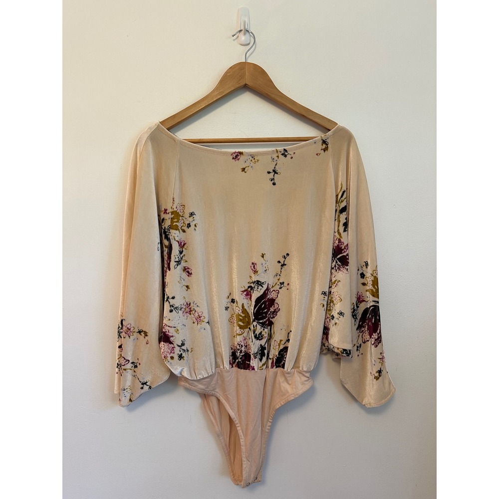 Free People Intimately Cream Floral Velvet Dolman Bodysuit | Size Medium